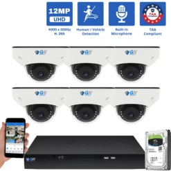 8 Channel NVR Security Camera System with 6 * 6K 12MP IP 2.8mm Fixed Lens Mini-Dome Security Camera, Human / Vehicle Detection, Smart AI Analytics, Built-In Microphone, PoE