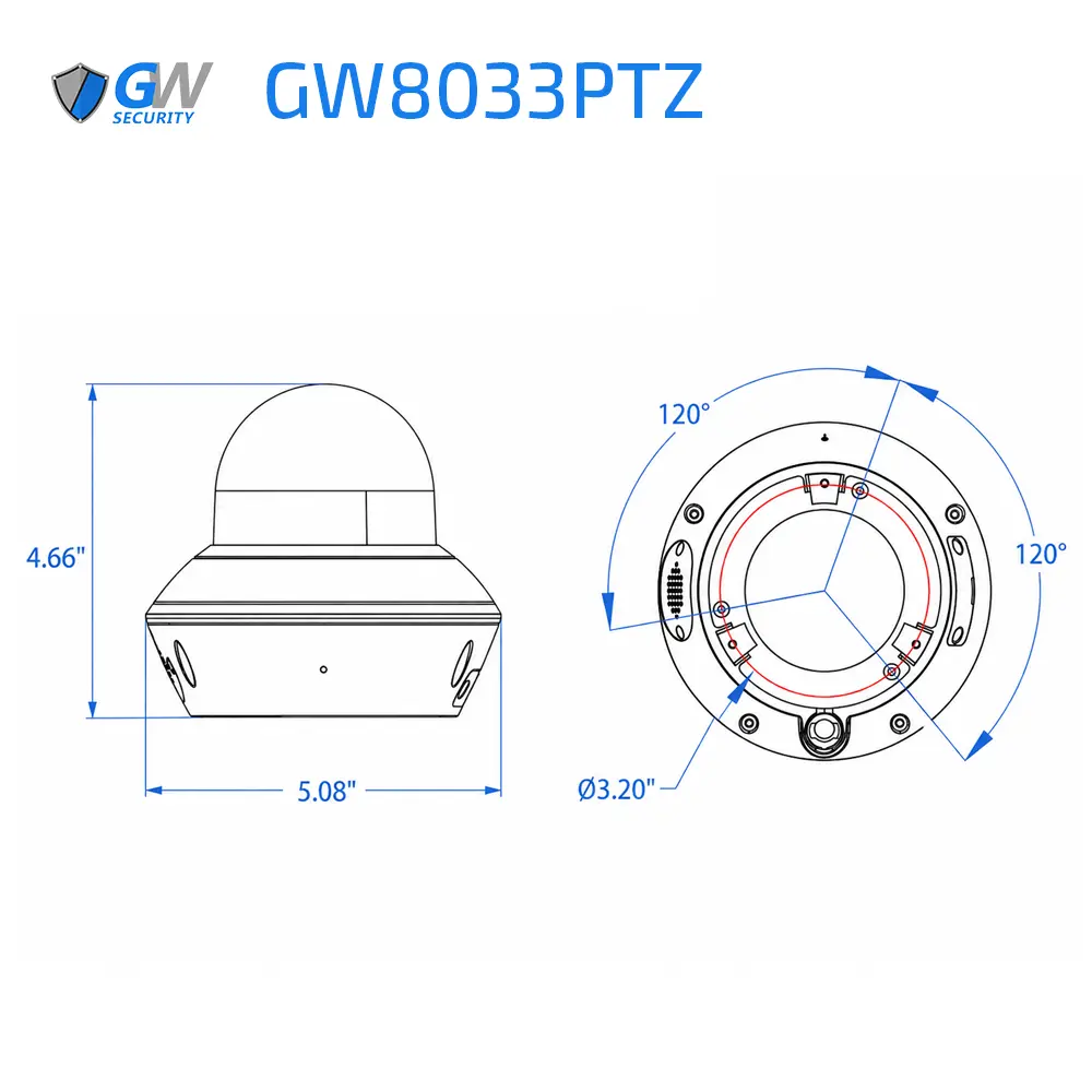 GW8033PTZ 8MP 4K 5X Optical Zoom 2.7-13.5mm Motorized Lens, AI PoE PTZ Security Camera with Human / Vehicle Detection, Built-In Mic, Pan-Tilt-Zoom - Image 3