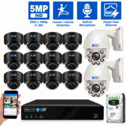 16 Channel NVR Security Camera System with 14 * 4K IP POE 2.8mm Fixed Lens Black Dome Security Cameras, 2 * 5MP Mini IP PTZ 2.7-13.5mm Motorized Lens Cameras, Human/Vehicle Detection, Face Recognition, Area Intrusion, Built-In Mic, PoE, Acu-Search