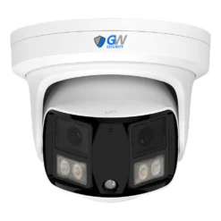 GW86186DL 8MP IP POE 2.8mm Fixed Lens Turret Security Camera, 180° Panoramic Dual Lens, Human / Vehicle Detection, Face Recognition, Smart AI Analytics, Two-Way Audio, TAA Compliant